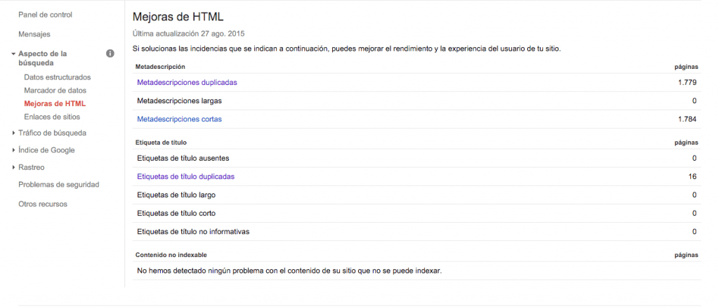 Search Console Mejoras HTML