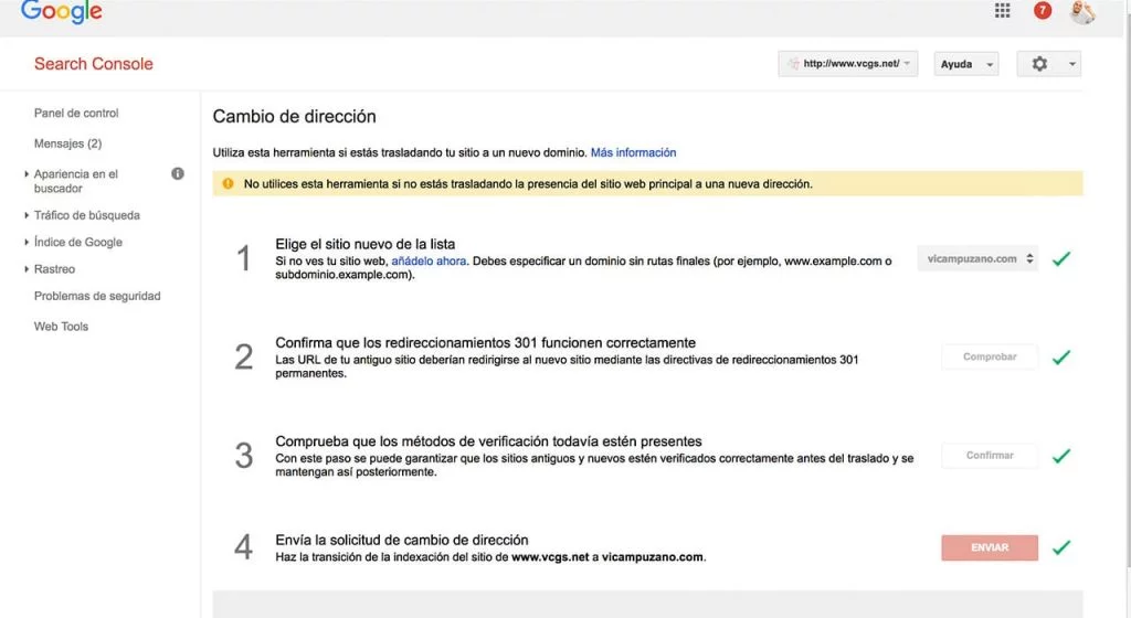 Cambio de dominio en Search Console