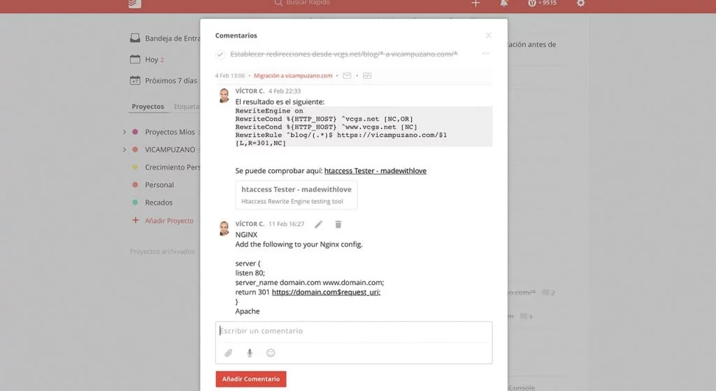Planificación Todoist Comentarios